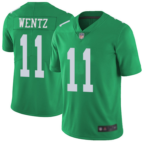 Men Philadelphia Eagles #11 Carson Wentz Limited Green Rush Vapor Untouchable NFL Jersey Football
